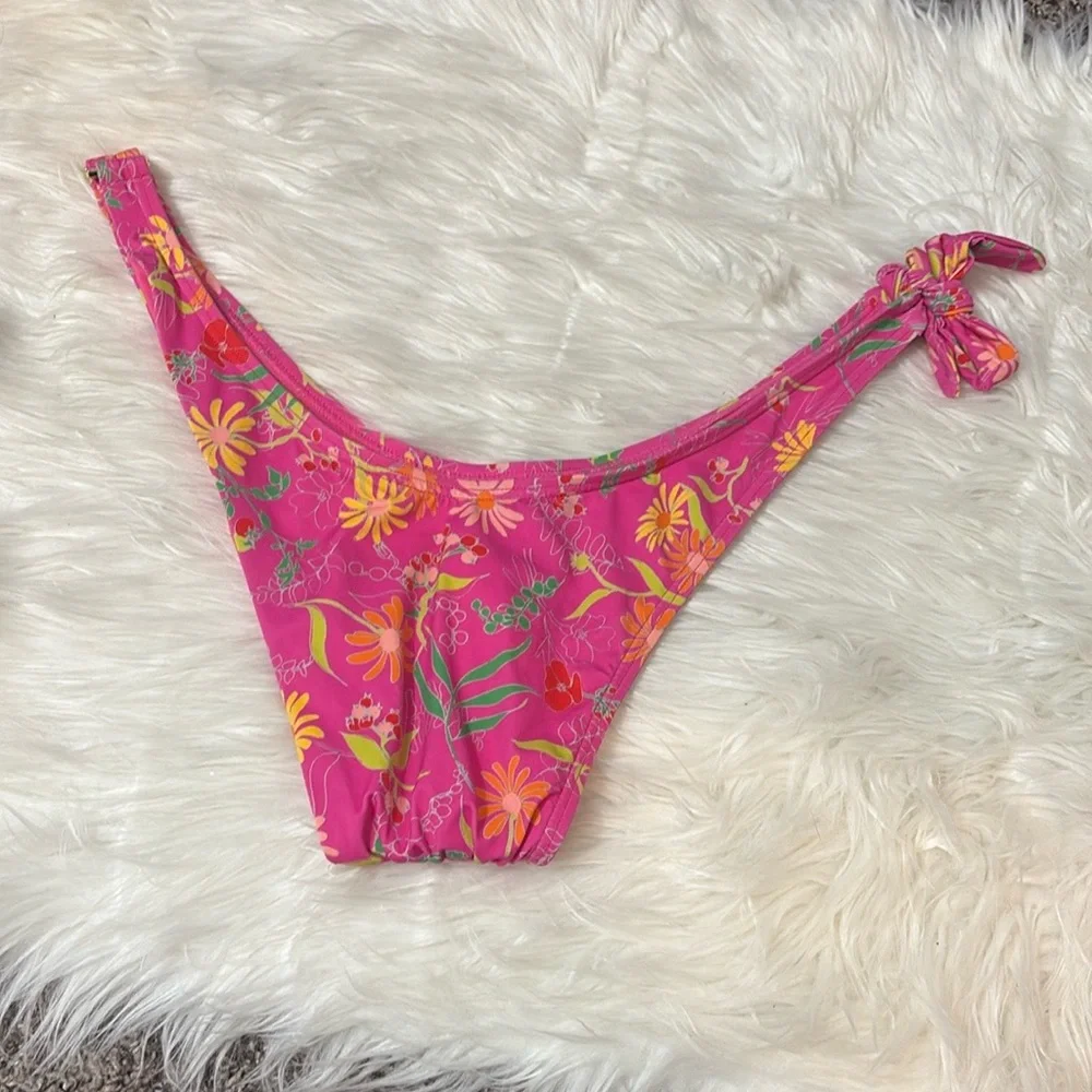 Kate Spade Pink Flash Bikini Swim Bottoms Floral Print Side Buckle Side Tie